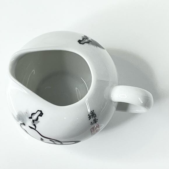 Vintage Japanese Black Horse Painted CREAM PITCHER Tea Server Creamer Signed - Picture 7 of 8